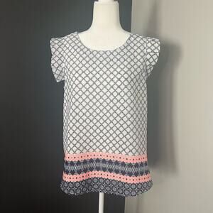 Alice Blue Woman’s Blue Pink Pleated Ruffle Sleeve Blouse-‎ Size L